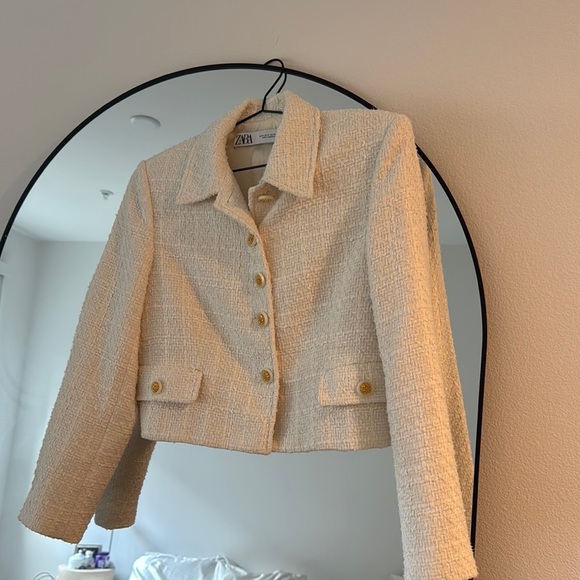 Zara Elegant Cream Tweed Jacket - Picture 2 of 3